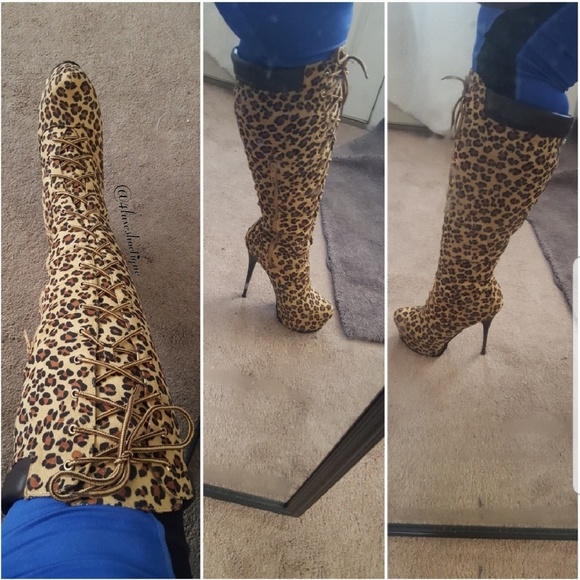 NEW Boots Leopard Lace Up Platform - Picture 2 of 3